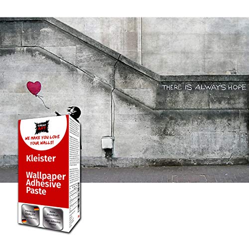 GREAT ART Photo Carta da Parati – Banksy ragazza palloncino There is Always Hope – Foto murale Sempre Speranza graffiti arte di strada Decorazione – 210 x 140 cm 5 pezzi e colla