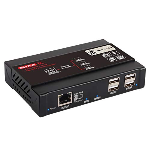 HDMI KVM Extender 4K@30Hz, KVM Over TCP IP Support Gigabit PoE Network Switch up to 383ft Cat6 to HDMI Receiver (BLACK-383ft kvm Extender（Receiver Only）