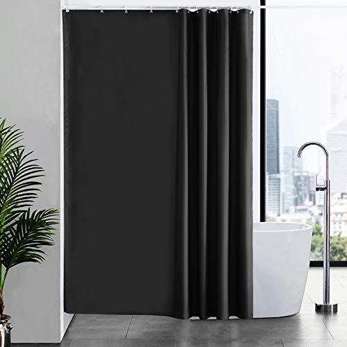 Furlinic Tende Doccia Anti-Muffa Tessuto in Poliestere, Grande Tende Doccia Impermeabile &Lavabile,Tenda Vasca da Bagno con 12 Ganci Tenda Doccia Nero-180x210cm.