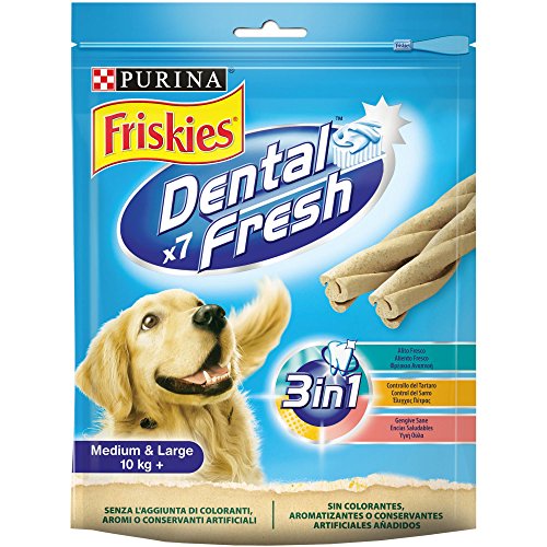 Purina Friskies Dental Fresh 3 in 1 Snack Cane, Taglia Media e Grande, 6 Confezioni da 180 g Ciascuna