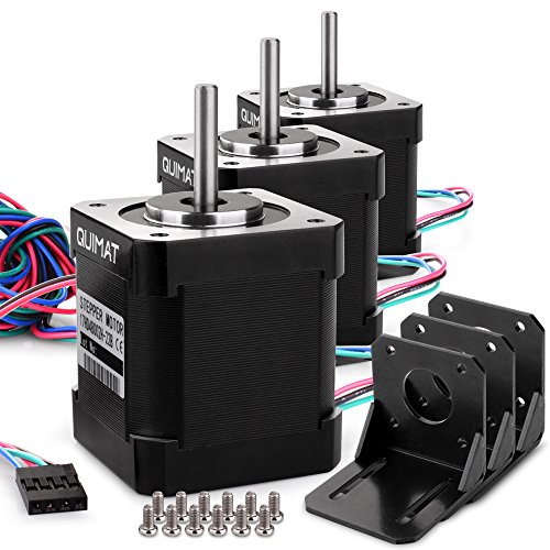 Quimat 3 Pack Nema 17 Stepper Motor 1.7 A 0.59 Nm 84 oz.in 47mm Body w/ 1m 4-Pin Cable & Connector and 3 Pack Mounting Bracket Kit for 3D Printer/CNC