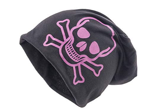 shenky - Cappello per soggetti con Perdita di Capelli o in Terapia - Nero con Teschio Rosa XXL