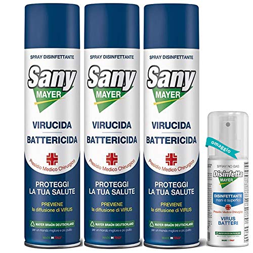 3x Spray Disinfettante Igienizzante Virucida Battericida Funghicida Aria, Tessuti e Superfici