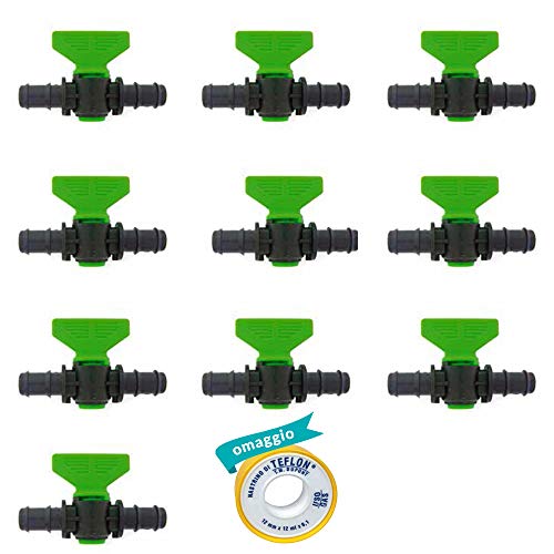10x Mini Valvola a Cilindro Portagomma, per Impianti di Irrigazione Goccia a Goccia, Made in Italy| da 20x20mm| 1 Rotolo Nastro Teflon Omaggio (20x20 mm)