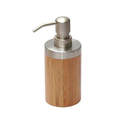 axentia Bonja - Dispenser per sapone liquido in bambù e acciaio INOX - Portasapone liquido elegante con ricarica facile - Adatto a bagno, WC e cucina