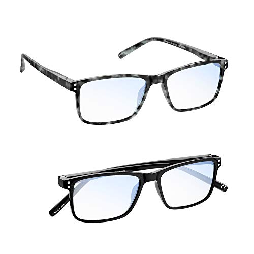 MADEYES Occhiali da Lettura Anti Luce Blu Anti affaticamento della Vista TR90 Leggeri 410 Protezione Completa UV Occhiali Unisex per Donne e Uomini (1 Nero 1 Blu, 1.50x)