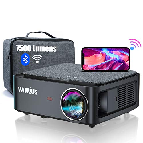 Videoproiettore WiFi Bluetooth,7500 Lumen Proiettore Full HD 1080P Supporto 4K 4D Correzione Trapezoidale Zoom Funzione Proiettore WiFi Home Cinema per PPT, iOS, Android (Borsa per proiettore Inclusa)