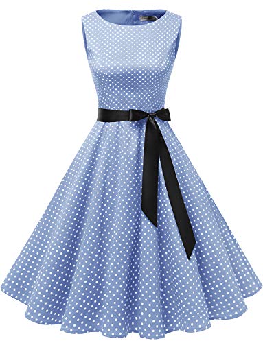 Gardenwed Annata 1950 retrò Rockabilly Polka Vestito da Audery Swing Senza Maniche Abito da Cocktail Partito Blue Small White DOT L