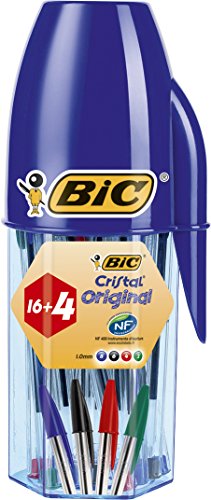 BIC Cristal Original Penne A Sfera Punta Media (1,0 mm)- Colori Assortiti, Barattolo da 16+4