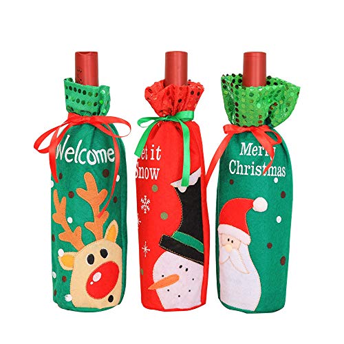 Gudotra 3pz Copertura Bottiglia di Vino Natale Porta Bottiglie Regalo Natale Decorazioni Tavola Natalizie (Stile-1)