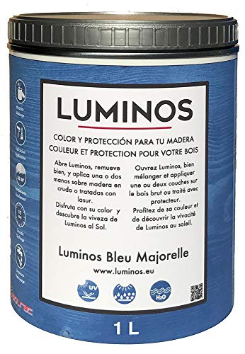 Luminos LUM1102, Impregnante e finitura protettiva per legno, Blu (Bleu Majorelle), 1 litro