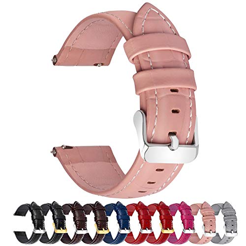 Fullmosa 7 Colori per Cinturini di Ricambio, Bambu Pelle Cinturino/Cinturini/Braccialetto/Band/Strap di Ricambio/Sostituzione per Watch/Orologio 18mm 20mm 22mm 24mm, Rosa Scuro 18mm