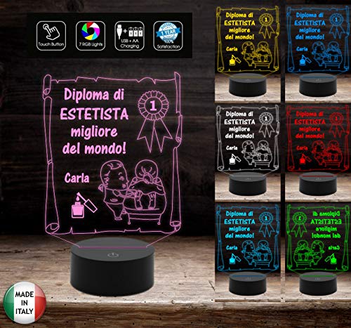 Idea regalo originale per ESTETISTA Lampada led Diploma personalizzabile con nome