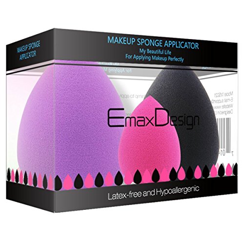 EmaxDesign Set composto da 3 spugne di trucco per applicare Blush Correttore, ombretto, Cipria,Crema Cosmetica.Latex free, anallergico e inodore