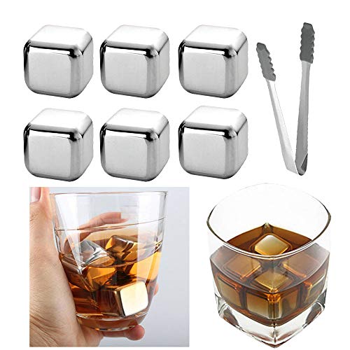 OurLeeme Cubetti di Ghiaccio per Whisky, Pietre di Raffreddamento riutilizzabili Whiskey di Acciaio Inossidabile Pietre per Raffreddare con pinze per Ghiaccio Miglior Regalo per Gli Uomini (6PCS)