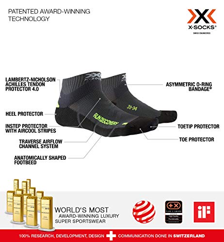 X-Socks Run Discovery Junior, Socks Calze Calza Calzini Unisex Bambini, Charcoal/Phyton Yellow/Black, 35/38