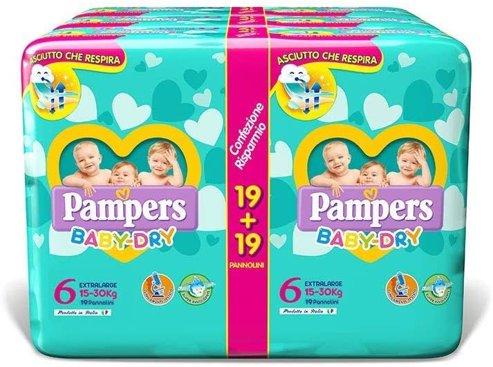 Pampers Baby Dry Extralarge, 114 Pannolini, Taglia 6 (15-30 kg)