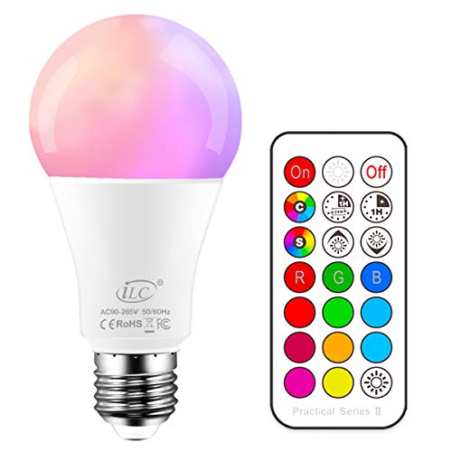 iLC 10W Lampadine Colorate LED Cambiare Colore Lampadina Edison RGB E27 RGBW LED Lampadine LED a Colori Dimmerabile - 12 scelte di Colore - Telecomando Incluso