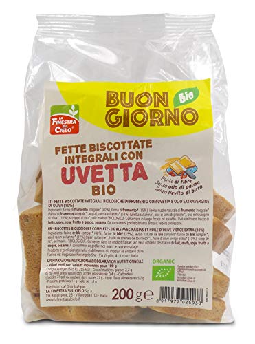 LA FINESTRA SUL CIELO Fette Biscottate Integrali con Uvetta S/Lievito di Birra Bio - 200 g