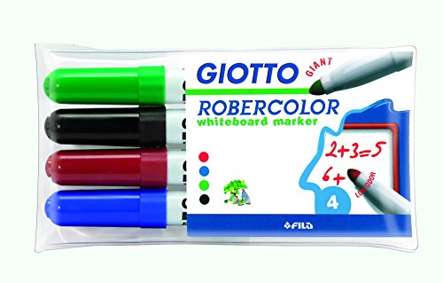 Giotto Robercolor Blister 4 Pennarelli per Lavagna Bianca, Inchiostro Base Acqua, Colori Base Assortiti Punta grossa