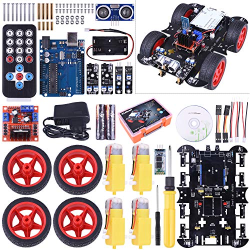 kuman Compatible with ArduinoIDE Robot Smart Car Kit con R3, Modulo Segui Linea, Sensore a Ultrasuoni, Modulo Bluetooth Lultimo Gioco Intelligente, Tutorial per Bambini e Adulti SM11