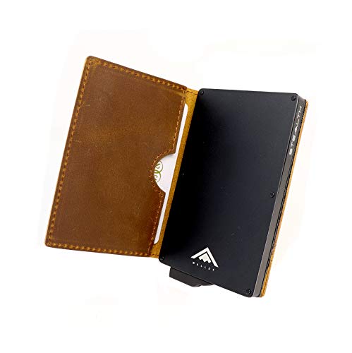 STEALTH WALLET Porta Carte RFID - Portafogli Titolare della Carta Credito Minimalisti con Protezione del Blocco NFC (Nero con Pelle di Cavallo Marrone Pazzo)