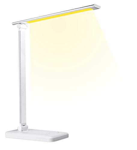 Lampada da scrivania a LED con 5 colori e 10 livelli di luminosità, protezione per gli occhi, lampada da tavolo con porta di ricarica USB, funzione memoria, controllo touch per ufficio, lettura
