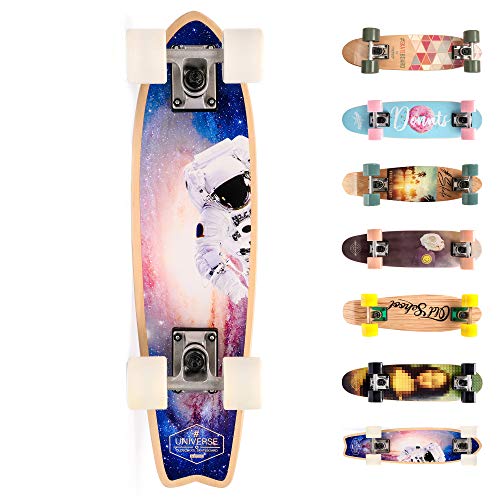 Meteor Skateboard Mini Cruiser Retro Board Completo con Cuscinetti ABEC-7 e Ruote PU Ideale per Bambini Adolescenti e Adulti Ragazzo e Ragazza (Spaceman)