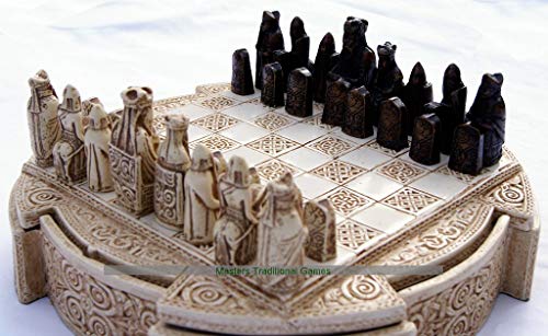 Masters Traditional Games Isle of Lewis Compact Chess Set - 9 Inches, Cream Cabinet