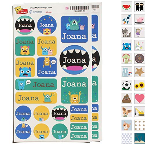 Maxistickers My Nametags - 21 etichette adesive personalizzate e a tema per cancelleria e attrezzatura (Mostri)