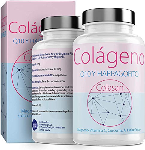 Collagene Con Magnesio | Vitamina C | Acido ialuronico + Q10 | Curcuma | Hárpago | Vitamina D3 (90 COMP)