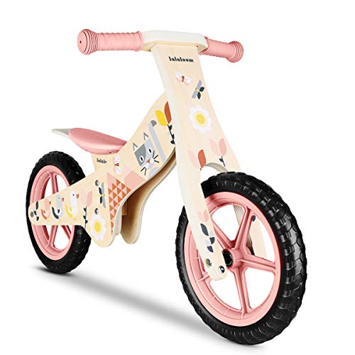 Lalaloom Spring Bike - Bicicletta Equilibrio senza Pedali per Bambini 2 Anni, in Legno, Rosa, Baby Balance Bike Walker Altezza Regolabile con Ruote in Schiuma Eva