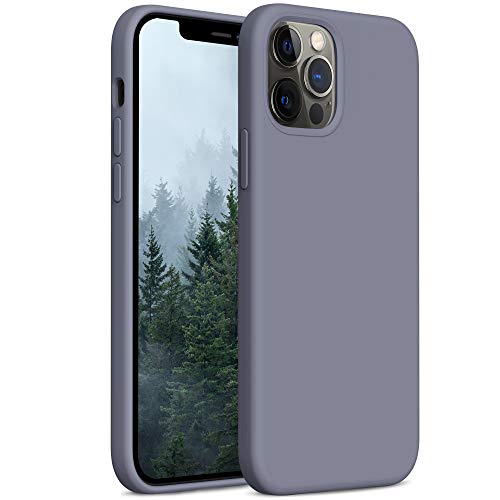 YATWIN Compatibile con iPhone 12 Cover 6,1'', Compatibile con iPhone 12 PRO Cover Silicone Liquido, Protezione Completa del Corpo con Fodera in Microfibra, Grigio Lavanda