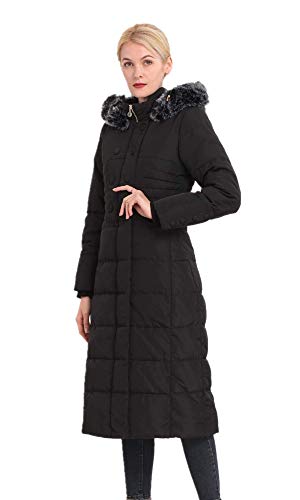 Polydeer Piumino Max Lungo Cappotto con Cappuccio Ispessito Vegan Down Winter Parka da Donna|Nero|Xtra Piccolo