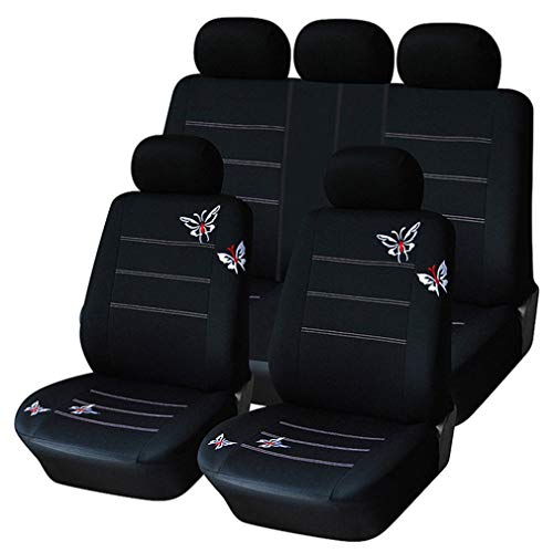 Set coprisedili per Auto, Set di 9, Set Copri-Sedile Universale Nero per Guidatore e Passeggero con Airbag Laterali | Accessori Auto Interno
