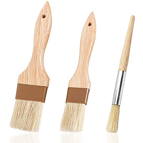 3 Pack Pastry Brushes,YuCool Basting Oil Brush with Boar Bristles Wooden Handle Hanging Hole for BBQ Sauce Basting Baking Cooking-(0.6inch,1 inch,1.5inch)