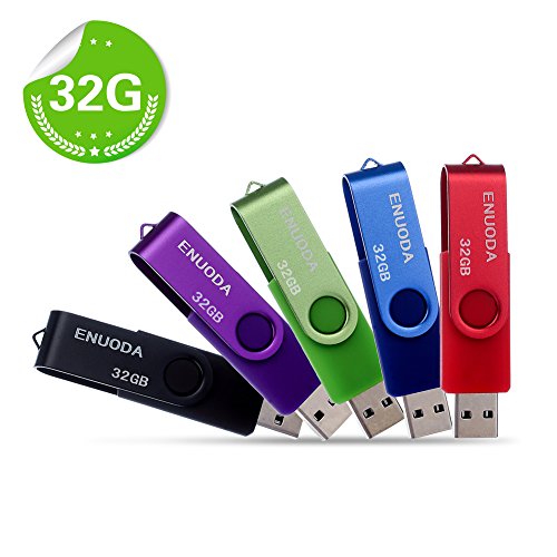 5 Pezzi 32GB Chiavetta ENUODA Pennetta Girevole USB 2.0 Unità Memoria Flash (5 Multicolorato: Nero Blu Verde Viola Rosso)