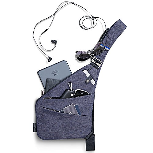 NIID-FINO Classic Sling Shoulder Crossbody Chest Bag Zaino Slim Daypack multifunzionale per escursioni in bicicletta Walking Hiking Fits Fino a 7,9 pollici iPad Mini (mano sinistra blu)