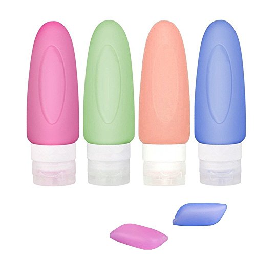 Bottigliette da viaggio in silicone, 4 x 89ml Contenitori da Viaggio in Silicone, Set da Viaggio Aereo,Contenitori Liquidi Silicone Bottiglia,Travel Bottle per Shampoo, Balsamo,Lozione,Approvato TSA