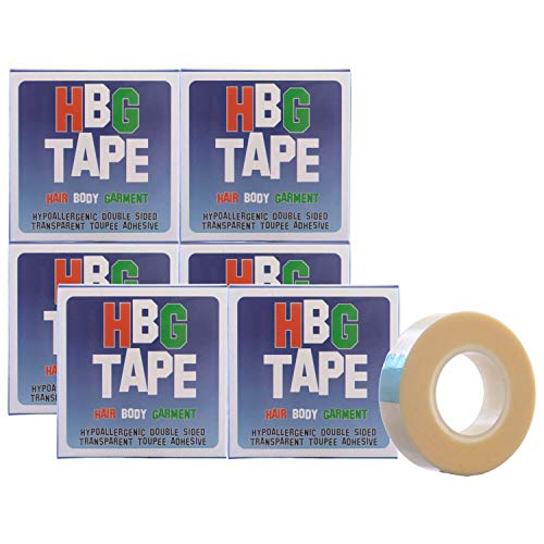 HBG 6 Packs of Hypoallergenic Double Sided Transparent Toupee/Wig/Dress/Body Adhesive Tape (12mm) 5 meters in length Bulk Value Pack