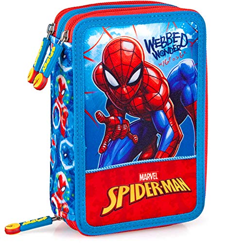 Spiderman - Astuccio Scuola 3 Zip Originale Completo di 44 Pezzi