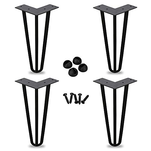 Set di 4 gambe forche con tripla asta, 15 cm (6 pollici) per tavolino, tavolo da pranzo, tavolo da lavoro, nero, diametro 12 mm