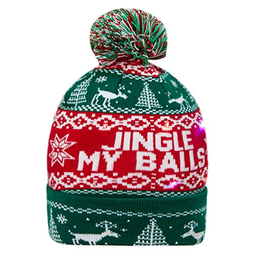 chicolife Natale Cappello LED Accendere Berretto con Jingle My Balls Inverno Fairisle Natale Cappello per Uomini Donne Regalo del Nuovo Anno delle Ragazze dei Ragazzi