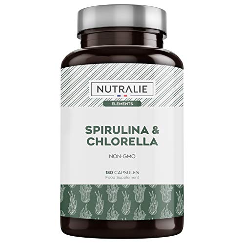 Spirulina & Clorella 1800mg | Detox, Energia, Forza & Effetto Sazietà | Superalimento Ricco di Proteine & Vitamine | 180 100% Capsule Vegane | Nutralie