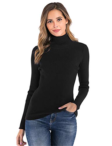 Enjoyoself Donna Maglione Elegante Collo Alto Maniche Lunghe Pullover Accollato Maglia a Maglieria Dolcevita Classico Invernale-Nero-2, S