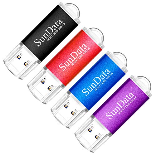 SunData 4 Pezzi Pendrive 32GB Chiavetta USB 3.0 archiviazione dati pen drive Fino a 90 MB/s, (4 Colori Misti: Nero, Blu, Rosso, Viola)