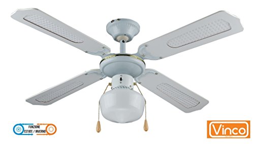 Agitatore/Ventilatore da soffitto in legno laccato bianco 1 lampada Vinco - 70912