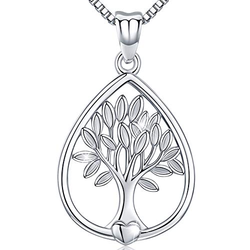Friggem Collana e pendente in argento sterling con albero a forma di goccia d'acqua per donna e uomo, regalo per la festa della mamma
