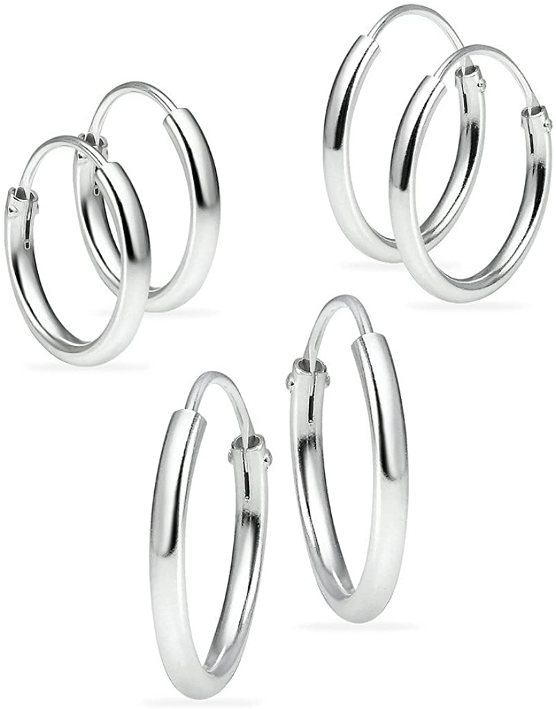 Silverline Jewelry Anelli per Naso, Orecchio O Labbra, in Argento, Diametro 10 mm, 12 mm, 14 mm, 3 Paia