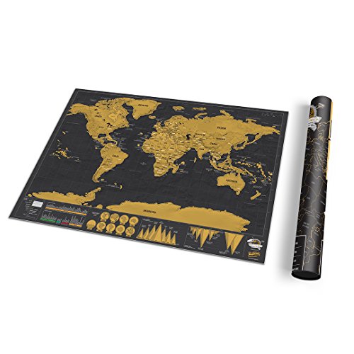 Luckies of London Scratch Map Deluxe Travel Edition – Mappa del mondo da grattare con tubo di trasporto – Poster decorativo colorato – – Nero/Oro